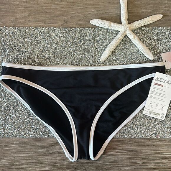 Athleta Clean Bound Bottom women’s swim bikini Black White Large NEW 🏊 🏝️ - Picture 1 of 7